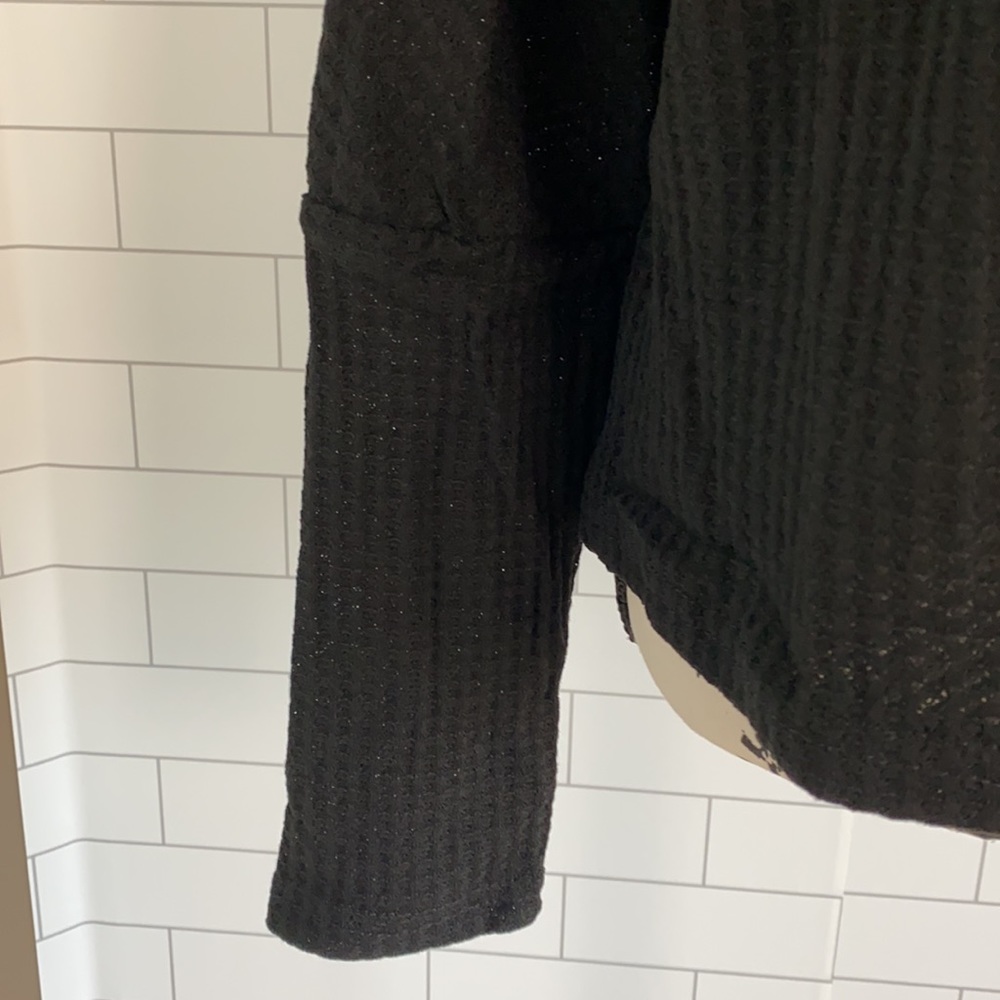 Drop Sleeve Waffle Knit Top Sweater Black - Picture 8 of 9
